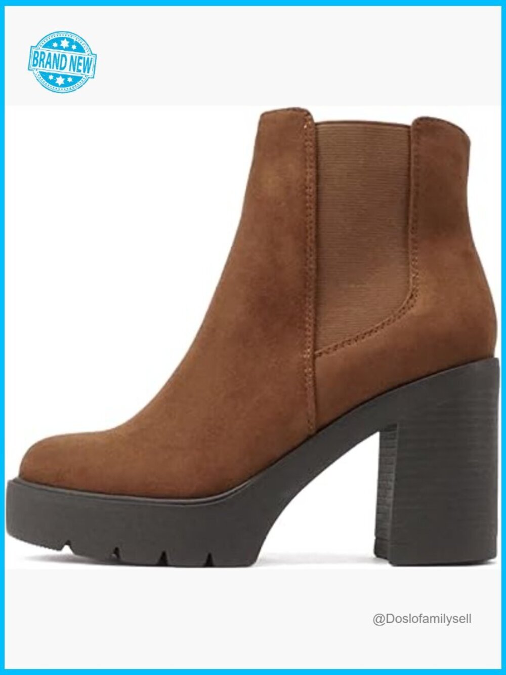 Lug Sole High Heel Chelsea Ankle Bootie w Double Elastic Gore Chunky Platform